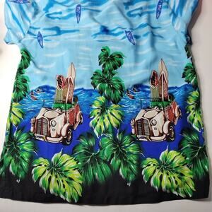 Uluwatu HAWAIIAN Shirt Large Surfer Woody Cruiser Surfboard Palms Beach Pocket